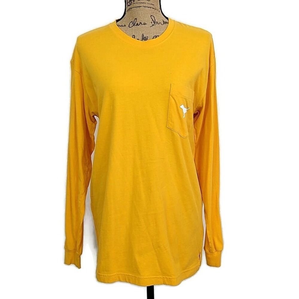 PINK Victorias Secret Yellow Pocket Long‎ Sleeve Graphic T Shirt Casual Lounge S